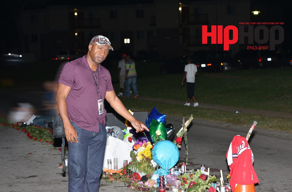 Hiphopenquirer.com's Dennis Byron at the site where Mike Brown was murdered. /Hip Hop Enquirer (c) 2014