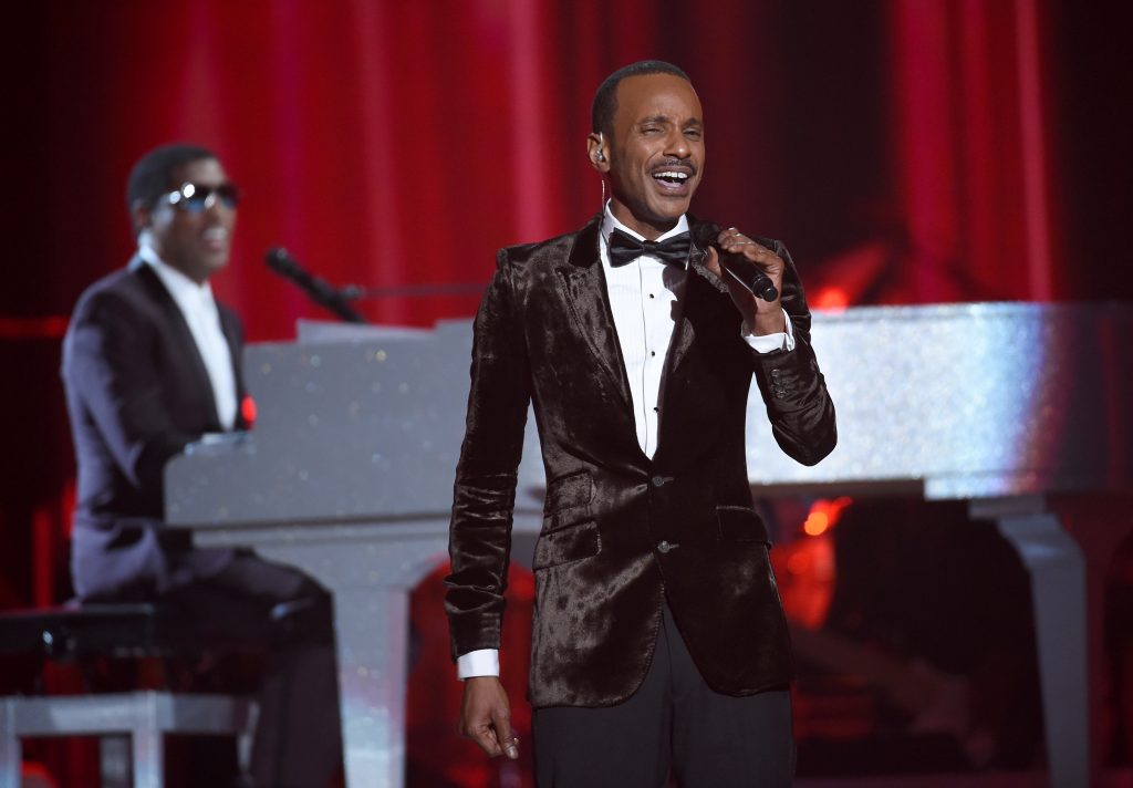 LAS VEGAS, NV - NOVEMBER 06: Honoree Kenneth "Babyface" Edmonds (L) and singer Tevin Campbell perform onstage during the 2015 Soul Train Music Awards at the Orleans Arena on November 6, 2015 in Las Vegas, Nevada. (Photo by Ethan Miller/BET/Getty Images for BET)